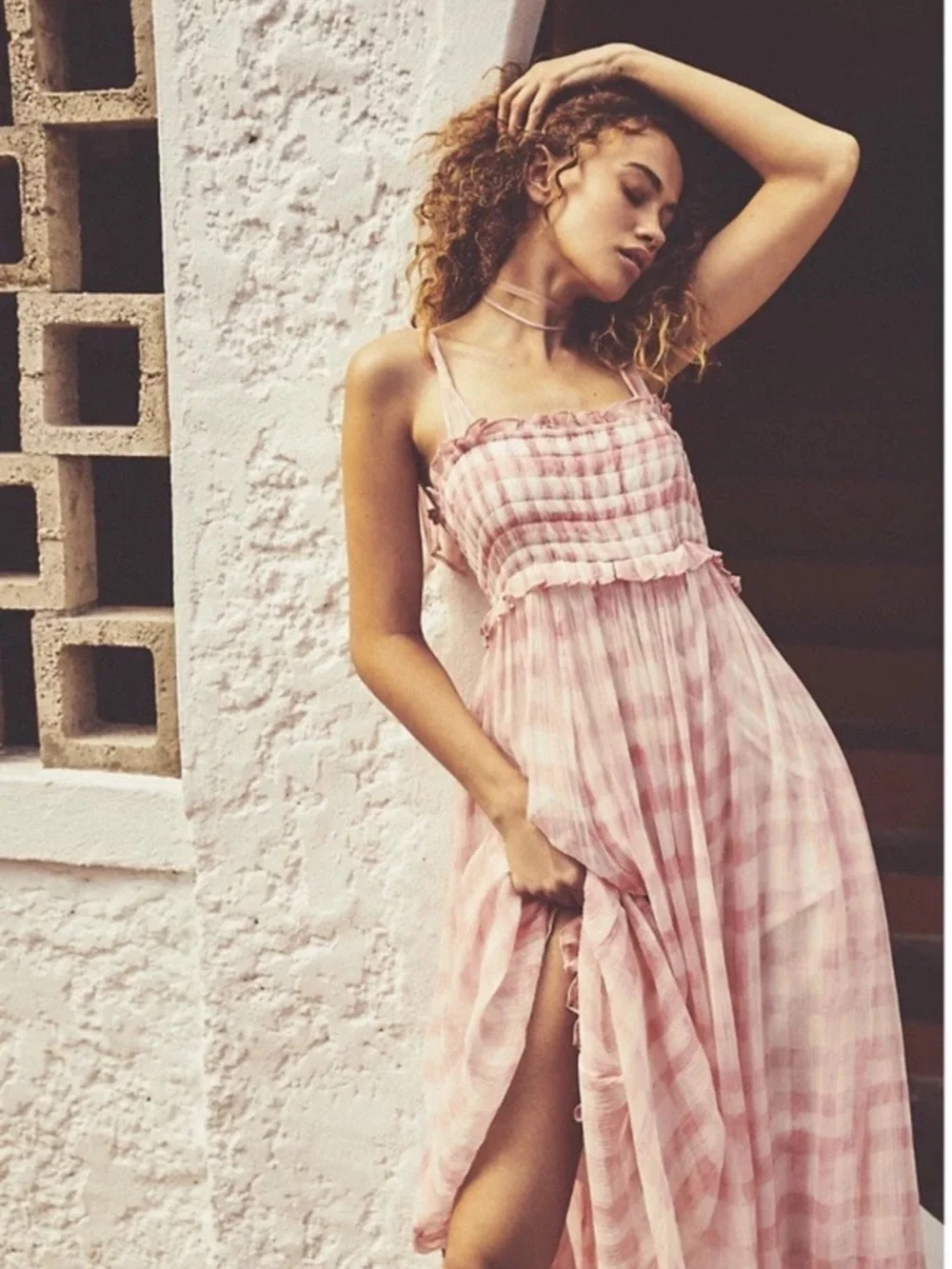 Free People Dorothy Gayle Pink Gingham Maxi Dress